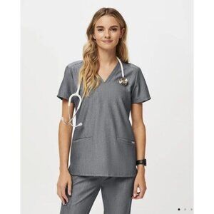Figs Women's Sz M Casma Three Pocket  Graphite Gray Scrub Top FW1100
